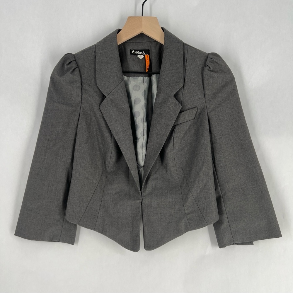 Anthropologie Taikonhu Shapes Study Gray Blazer Cropped 3/4 Sleeve Career Size 2